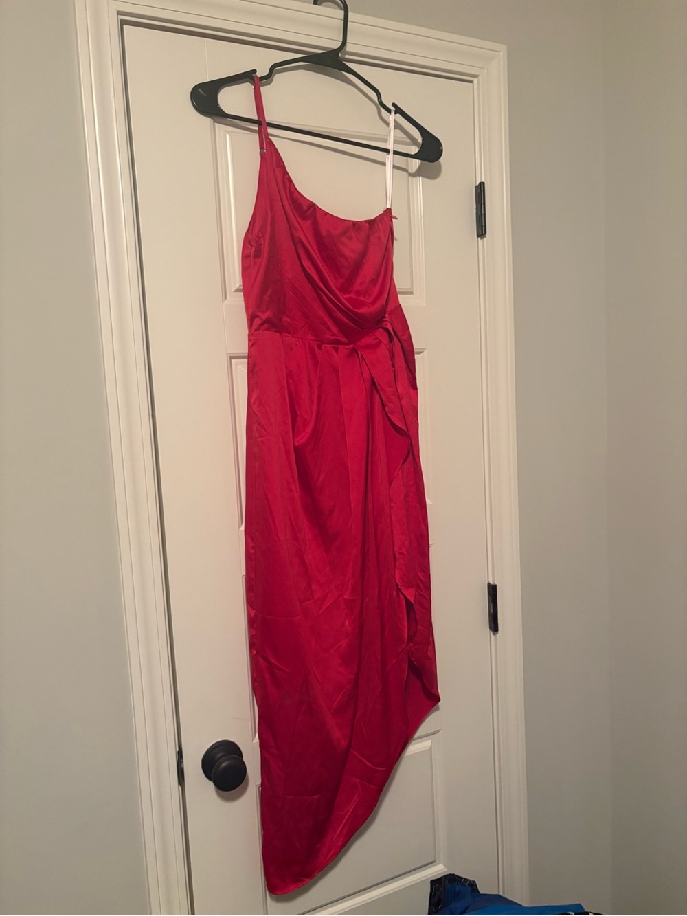 Lulu's Red Asymmetrical One-Shoulder Satin Dress